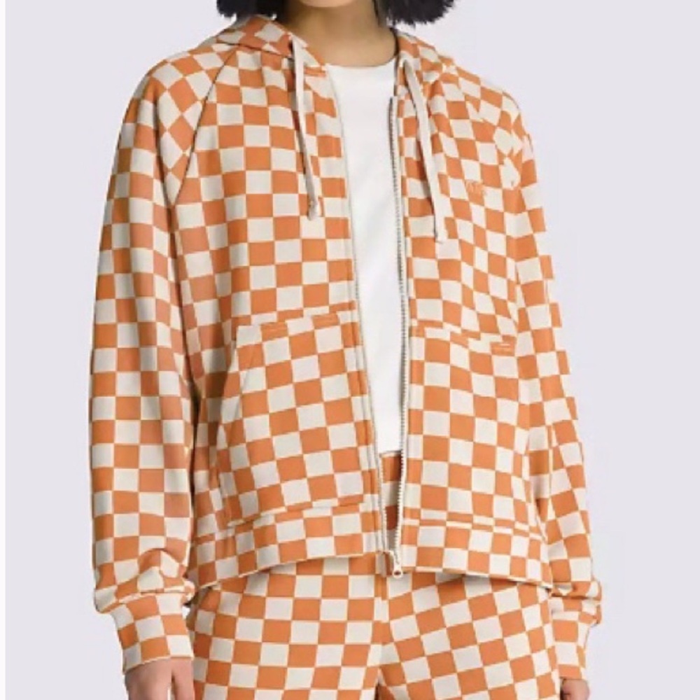 Vans Orange and White Checkered Zip-Up Hoodie NWT XL